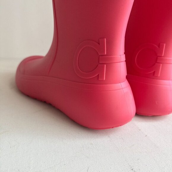 Salvatore Ferragamo Barbie Pink Mid Calf Rain Boots 9 - Picture 4 of 7